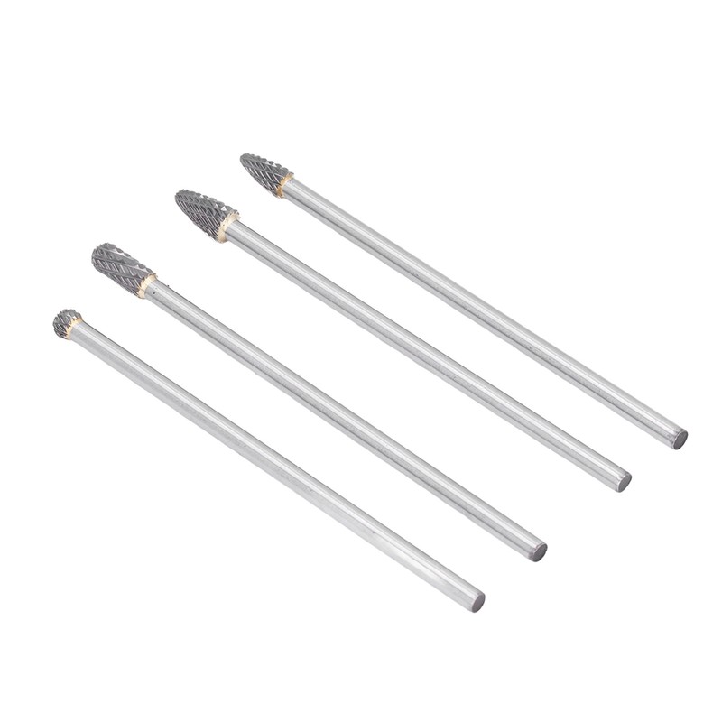 4Pcs Extended Carbide Rotating Burr Set 1/4in Shank Tungsten Steel