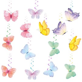 Pack of 28 Butterfly Decorative Hanging Swirls for Birthday Party Spring Festival Wedding Decoration Girls Room Nursery Garland Colourful Paper Butterflies Party Accessories