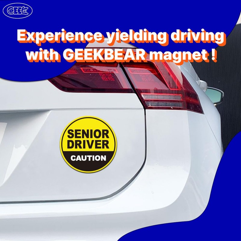 GEEKBEAR Senior Driver Car Magnet - Colorful, Reflective, Weather-Resistant -