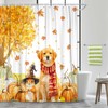 Fall Shower Curtain, Autumn Thanksgiving Pumpkin Cute Dog Squirrel Harvest