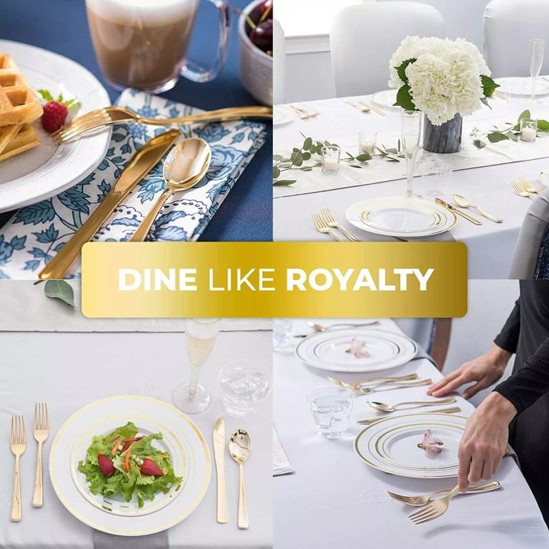 Lilian 160 Pack Gold Plastic Cutlery Disposable Silverware 80 Forks