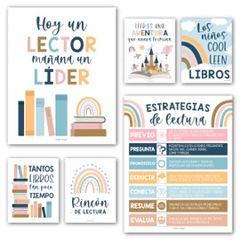 Hadley Designs Spanish Classroom Decorations – 6 Spanish Posters for High School, Decoración de Área para Salón de Lectura, Rincón de Lectura Decoración para Salón de Clases en Español, Boho Decor