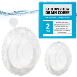Impresa 2-Pack Silicone Overflow Drain Cover - Clear, 6in OD x 4in ID - Top Plug Depth Control & Tub Overflow Cover - 12-Point Suction Seal & Drain Stopper - Bathtub Water Seal Stopper