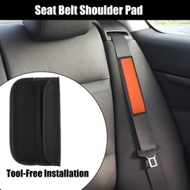 X AUTOHAUX 2pcs Car Seat Belt Cover Neck Mat Faux Leather Hole Black Orange