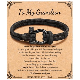 Memgift Bracelets for Grandson Gifts for Grandson from Grandma Grandpa Rope Bracelet Horseshoe Buckle Casual Bracelets Gifts for Birthday Christmas