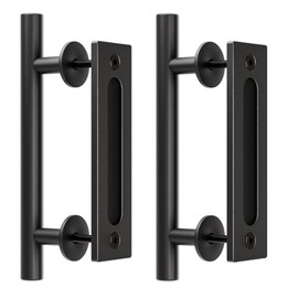 TSMST 24CM Sliding Door Handle Double Sided Barn Door Handle Embedded Invisible Alloy Steel Frosted Black 2PC