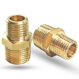 3/8" x 1/4" NPT Male Brass Hex Nipple Reducer, 2PCS Threaded Reducing Nipple Pipe Fitting Adapter, Heavy Duty Pipe Reducer Straight Connector (3/8" x 1/4")