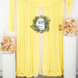 ShinyBeauty Chiffon Backdrop Curtain 10FT Yellow Sheer Curtains 2 Panels 29x120-Inch Semi-Sheer Rod Pocket Curtains Chiffon Backdrop for Parties Tulle Backdrop Chiffon Fabric Drapes Wedding Arch