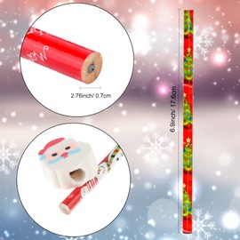 Qpout Pack of 24 Christmas Pencils with 24 x Erasers, Christmas Pens for Children, Christmas Pencils and Eraser, Christmas Pens for Children, Gifts, Bag Filler
