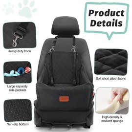 Lealchum Dog Car Seat for Medium Dogs Up to 40lbs,Fully Detachable and Washable,Memory Foam Covered Soft Fabric,Easy to Install with Adjustable Straps,Anti-Slip Base,Two Side Pockets(Black,Medium)