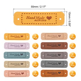 QUARKZMAN Pack of 20 Handmade Leather Labels PU Leather Handmade Pendant Button with Hole Embossed Label for Decorating DIY Sewing Crafts 55 x 15 mm 10 Colours