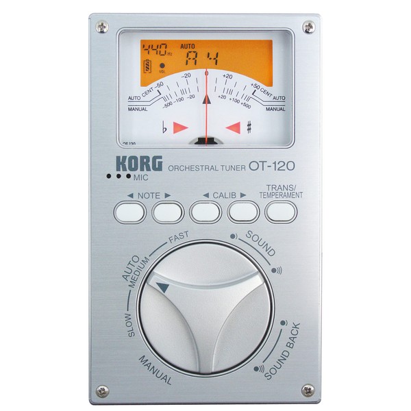 KORG OT-120 Chromatic Tuner, Needle Meter, Wind Music, Brass Band, Orchestra, Compatible with Any Concert Pitch, 100 Hours of Continuous Operation, Soft Case Included