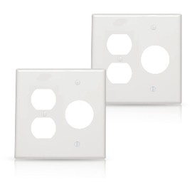 OhLectric Two Gang Duplex, Hole Wall Plates For Single Receptacle Outlet - Smooth Face Switch Plates - Standard Size - Decora Wall Plates - 200 Case Quality - White, Pack of 2 - OL-46252
