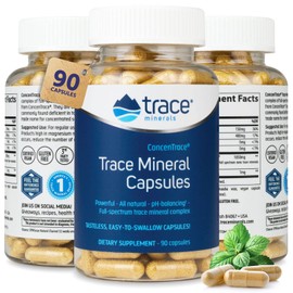 Low-Sodium ConcenTrace Trace Mineral Capsules, Daily Magnesium and Potassium Supplement, Full Spectrum Electrolytes, Concentrated Complex of 72+ Ionic Trace Minerals in Each Serving, 90 Count (Vegan)