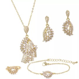 Unbranded 18k-Gold Plated with Cubic Zirconia Pendant Necklace Bracelet Earrings Rings Set