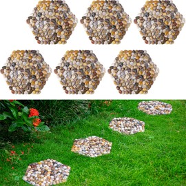 Qualdout River Rocks Stepping Stones Pavers Outdoor for Garden Walkway, Pebbles Polished Gravel for Yard Lawn Patio Pathway Landscaping, Set of 6 (Hexagon)