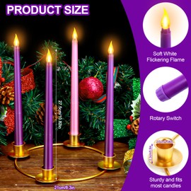 Juego de 4 velas de Adviento sin llama de Navidad con anillo de corona de adviento de metal dorado, portavelas de metal morado, rosa, sin llama, para Navidad, adviento, decoración de mesa del hogar