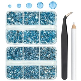 qiipii 3060PCS Light Blue Resin Crystal Rhinestones for Crafts Blue Flatback Resin Rhinestone 2mm 3mm 4mm 5mm 6mm 5 Sizes Non-Hotfix Stones Diamonds Crystals Gems for Tumblers Bottles DIY Crafts Face