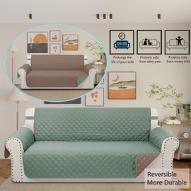 Luxshare Home Reversible Sofa Covers Couch Cover Furniture Protector for Dogs Elastic Straps Water Resistant(Sofa,Greyish Green/Taupe)