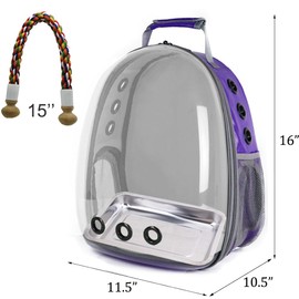 Bird Traval Carrier Cage, Clear Space Capsule Astronaut Backpack to Carry Parakeet Cockatiel Parrot with Metal Tray Wood Perch, Vet Transport Book Bag