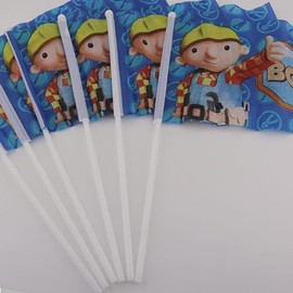 6x Bob The Builder Waving Flags - Accessories for Kid's Birthday Party or Nursery School Activity