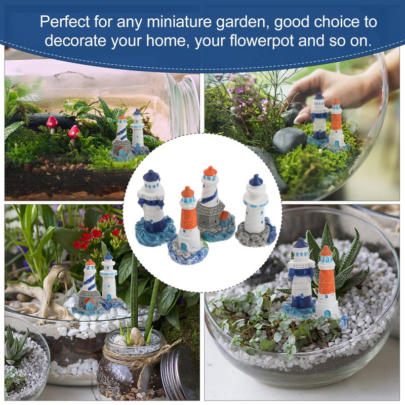 Garneck Mini Resin Lighthouse Ornaments Mediterranean Style Miniature Garden Decor