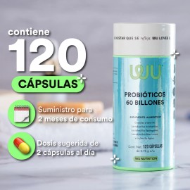 Probióticos 60 Billones | Prebióticos | 120 Cápsulas