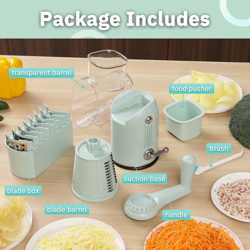 ENERGEVITY Manual Rotary Cheese Grater with Handle, 5 in 1