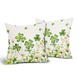 Kawani St. Patricks Day Pillow Covers 18x18 Inch Set of 2 Shamrock St Patricks Day Outdoor Throw Pillow Covers Rustic Spring Floral Decorative Pillowcases Cushion Covers for Couch