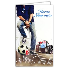 15-6524 Happy Birthday Card with Envelope for Handsome Man Sporty Fashionable Football Sports Bag Sunglasses Smartphone Smartwatch Sneakers Jeans – Made in Europe