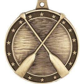 Rowing Crossed Oars Gold Medal, 2" Rowing Crossed Oars Medal Award with Ribbon