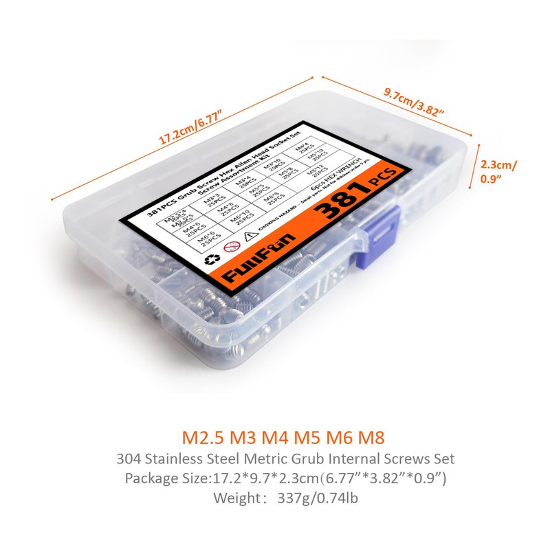 381PCS M2.5 M3 M4 M5 M6 M8 Cup Point Grub