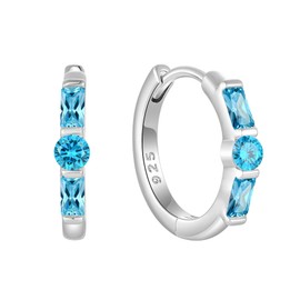 Blaniy Huggie Hoop Earrings for Women 925 Sterling Silver Aquamarine Half Eternity Earrings March Birthstone Jewelry Gifts for Her