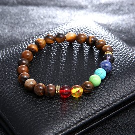 EQLEF Women's Natural Stone Bracelet, 2 Pieces, Gemstone Bracelet, Elastic Bracelet, Colourful Bracelets for Women and Girls, Stone