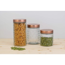 Amici Home Desmond Glass Canister | Dry Food Storage Container with Airtight Copper Lid | Clear Glass Jar for Kitchen & Pantry Organization | Large, 60 Oz
