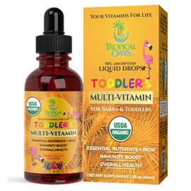 USDA Organic Kids Multivitamin with Iron for Toddlers | Organic Liquid Multivitamin Multimineral Drops for Kids Ages 1-3 | Immune Support for Toddlers | Sugar Free | Vegan | Non-GMO | 2 Fl Oz