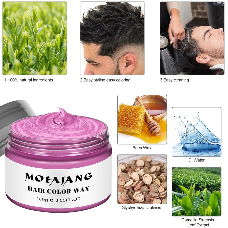 Temporary Pink Hair Color Wax, Washable Temporary Hair Dye for