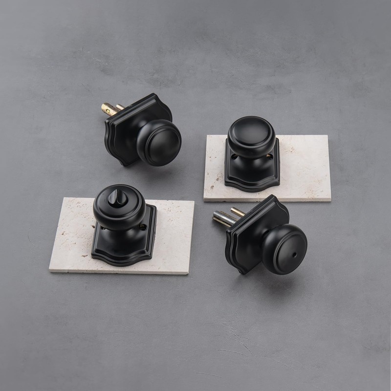 NCSEN Matt Black Door Knobs with Camelot Trim,Interior Door Knob