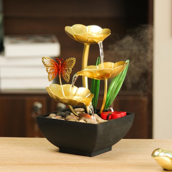 TiCin USB Powered 3-Tier Tabletop Fountain Humidifier with Natural Rocks