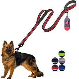 JSXD Double Handle Dog Leash,5 FT Heavy Duty Dog Leashes with Comfortable Padded ,Reflective Dog Leashes for Small Medium Large Dogs Outdoor Training Walking Hiking (Red)