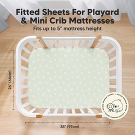 Pack and Play Sheets Fitted, 2-Pack Mini Crib Sheets - Pack N Play Sheets, Organic Fitted Crib Sheet for Pack and Play Mattress, Playard Baby Crib Sheets, Crib Sheets Neutral for Boys, Girls (Herb)