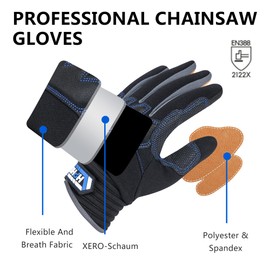 HPHST Chainsaw Gloves, Anti-Vibration Gloves, Mechanic Gloves, Work Gloves, Work Gloves, Forestry, Lumbering (1 Pair) (L)
