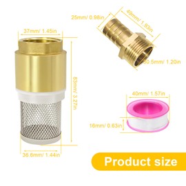 SRJQXH Foot Valve with Suction Basket, 1 Inch Suction Filter Set, Stainless Steel Filter, Brass Check Valve Water, with 1 Inch Male Thread Connection and Raw Material Band, for Suction Pipes, Pumps