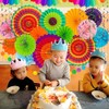 Voarge 34 Pcs Colorful Paper Fan Pompoms Fabric Ribbons Bunting