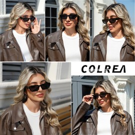 Colrea Rectangle Trendy Sunglasses for Women and Men, Square 90s Retro Sun Glasses UV400 Protection, Vintage Small Frame Shades CL007