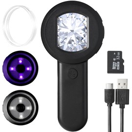 GAMKII 100X Handheld Magnifying Glass Digital Magnifier with 2inch IPS Screen, White &Purple Light and Camera Function for Trichome Bug Coins Jewelry-(32GB TF Card Included, Mac/Windows Compatible)