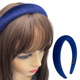 Firecolor Chic Fashion Padded Headband Velvet Headbands Puffy Sponge Thick Hairbands Vintage Wide Hair bands for Women girls accessories Trendy and Cute solid color headbands (Navy blue)