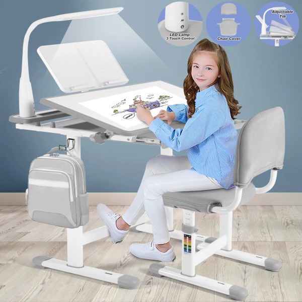 Kids Gray Desk Chair Set Height Adjustable Children Study Table