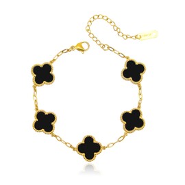 Clover Bracelet for Women, Lucky Charm Bracelet, Simple Lucky Clover Bracelet, Dainty 4 Leaf Clover Bracelets Jewelry for Women, 6, 钛钢, no gemstone