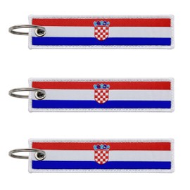 LLBFHH 3 Pcs Croatia Croatian Country Flag Keychain,Woven label Key Chains for Car Keys,Fabric Key Chains Men and Women,Used for Various Decorations., Croatia, 0.1
